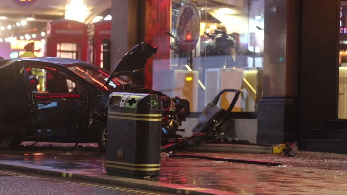 London steakhouse near-miss: Street furniture saves diners in dramatic car crash